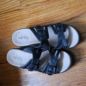 Clarks sandals black leather size 8